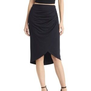 Black Midi Skirt with Draped Tulip Hem, Elegant‎ Office Wear, Versatile XS NWT